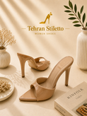 صندل مجلسی نوک تیز پاشنه بلند زنانه کرم