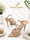 صندل مجلسی زنانه دوبند پاشنه بلند نوک تیز کرم ورنی